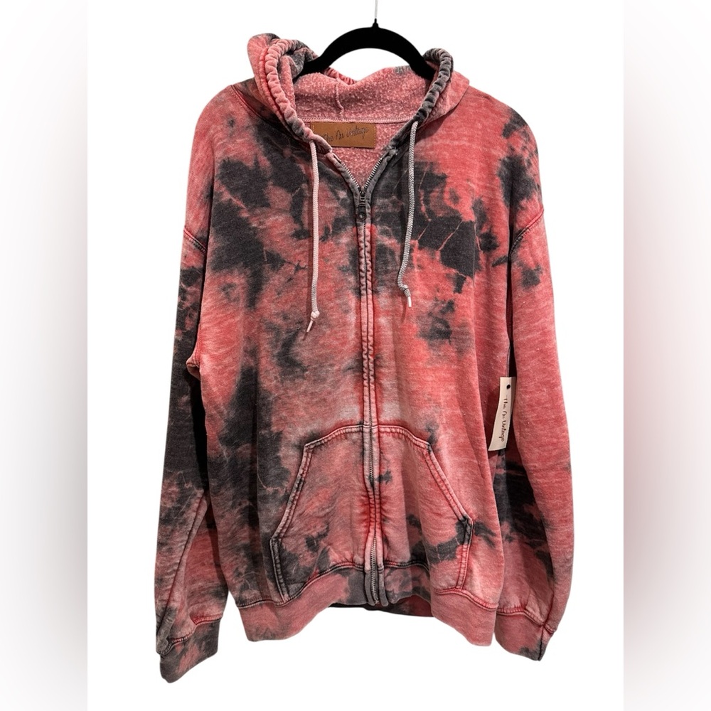 Vintage Coral and Black Tie-Dye Zip Hoodie. NWT